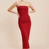 ISABELA STRAPLESS DRESS - CRIMSON