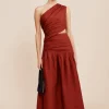 JOSLIN ONE SHOULDER DRESS - MERLOT