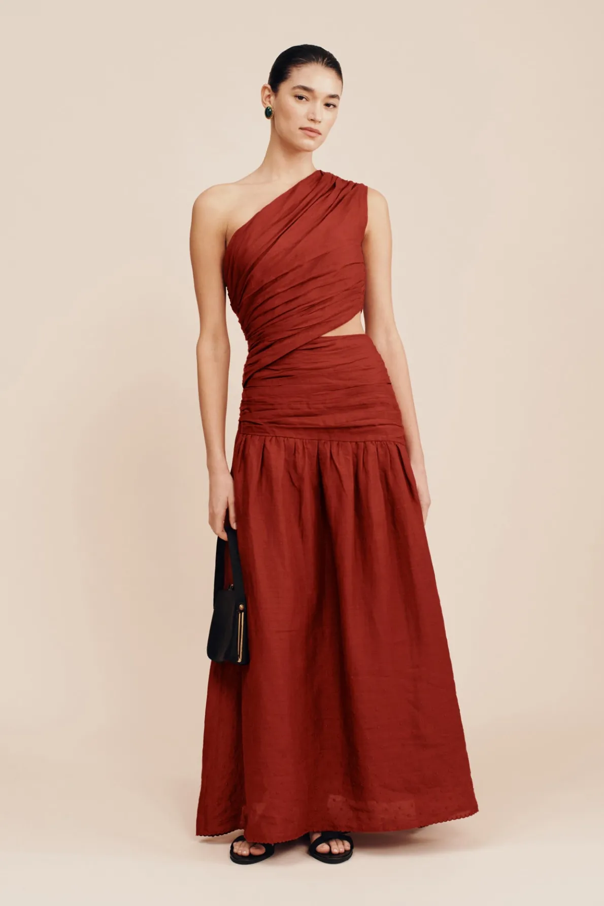 JOSLIN ONE SHOULDER DRESS - MERLOT