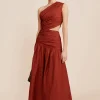 JOSLIN ONE SHOULDER DRESS - MERLOT