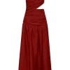 JOSLIN ONE SHOULDER DRESS - MERLOT
