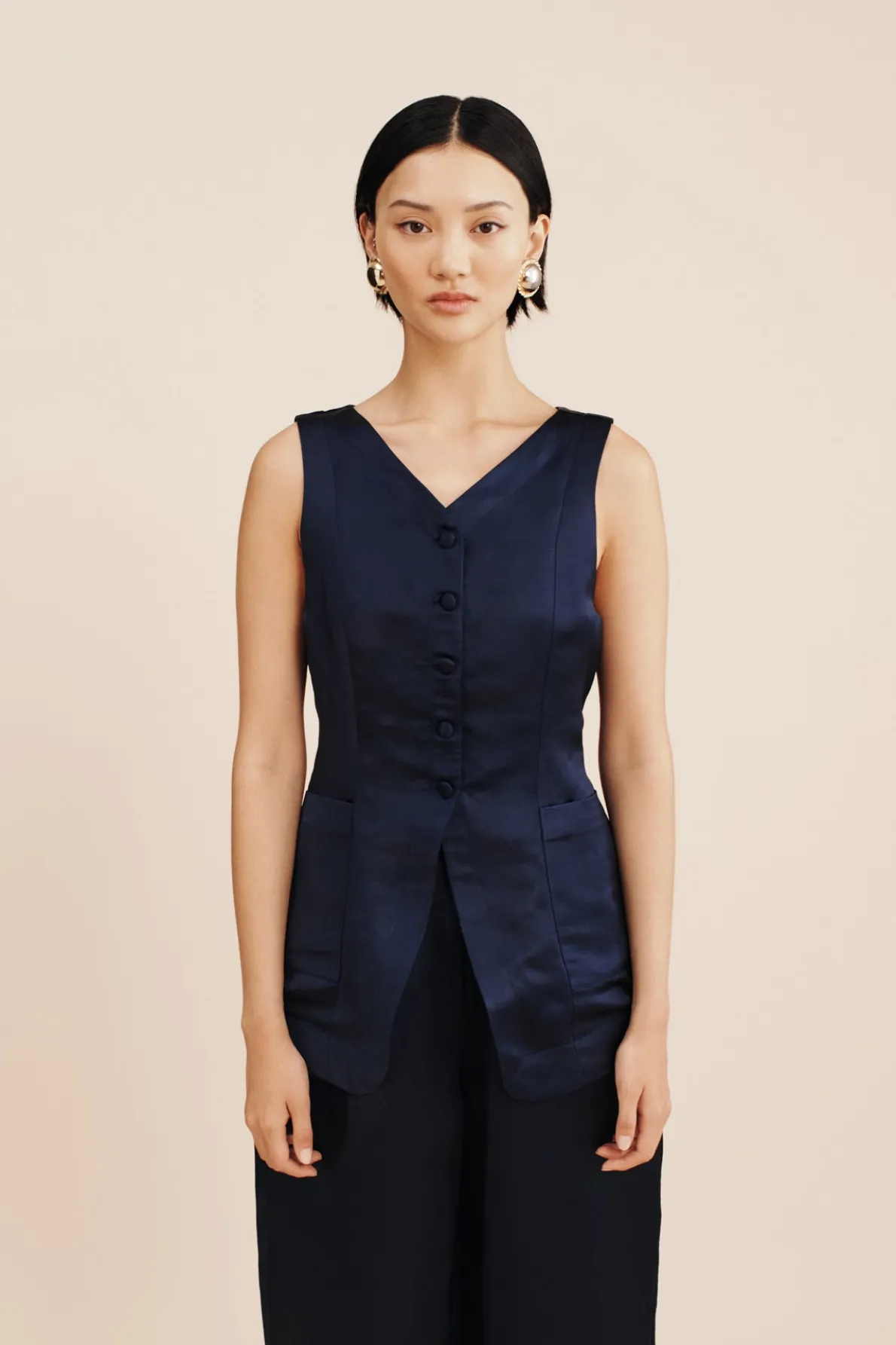 LORENZO HIGH NECK VEST - MIDNIGHT