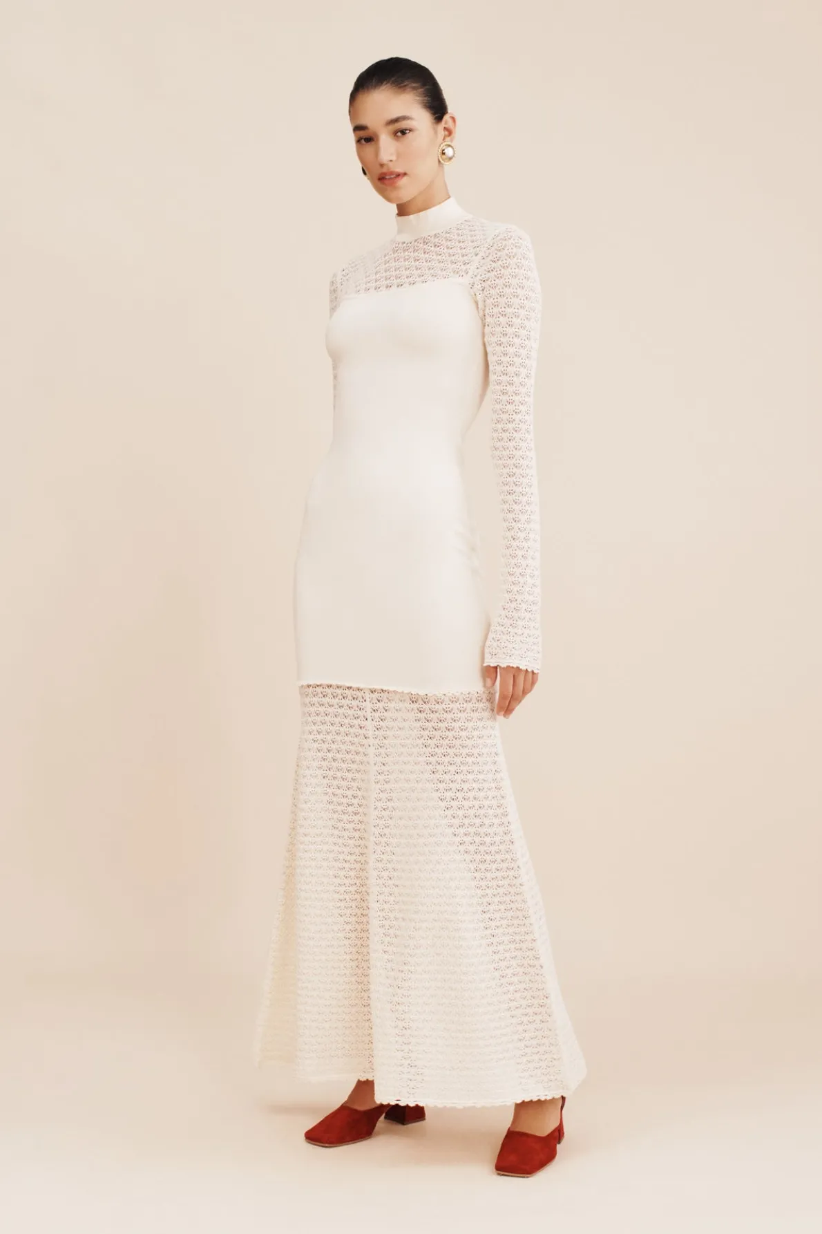 ROMY HIGH NECK DRESS - CREAM